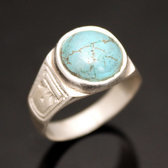 Ethnic Turquoise Ring Sterling Silver Jewelry Round Tuareg Tribe Design 17 b
