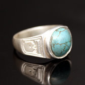 Ethnic Turquoise Ring Sterling Silver Jewelry Round Tuareg Tribe Design 17 c