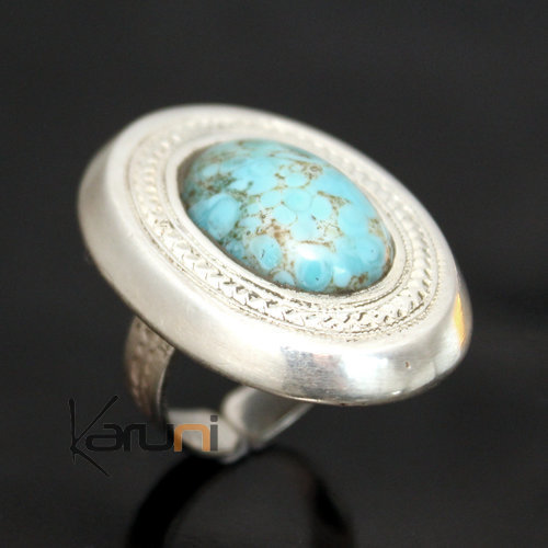 Ethnic Turquoise Ring Sterling Silver Jewelry Big Oval Tuareg Tribe Design 18