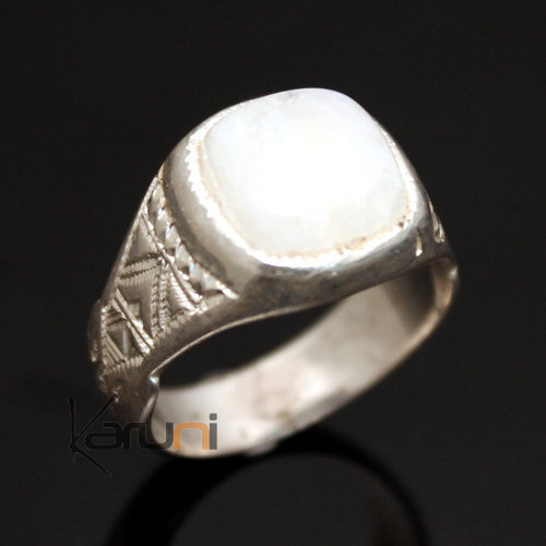 Ethnic Signet Ring Sterling Silver Jewelry Moonstone Tuareg Tribe Design 01