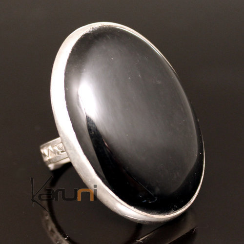 Ethnic Ring Sterling Silver Jewelry Black Onyx Very Big Oval Tuareg Tribe Design 06