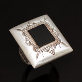 Ethnic Ring Sterling Silver Jewelry Black Onyx Engraved Big Rectangle Tuareg Tribe Design 10 b