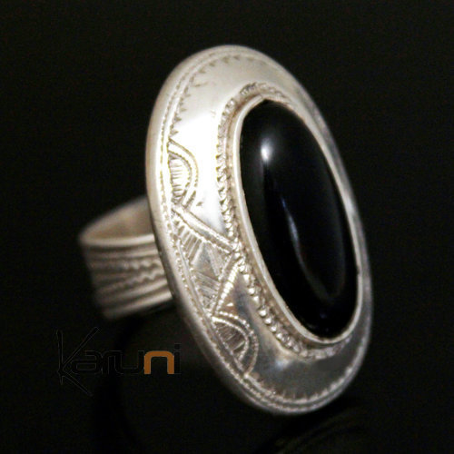 Ethnic Ring Sterling Silver Jewelry Black Onyx Tall Oval Tuareg Tribe Design 11