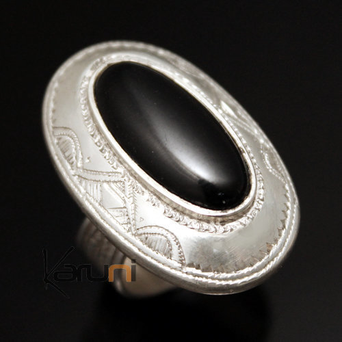 Ethnic Ring Sterling Silver Jewelry Black Onyx Tall Oval Tuareg Tribe Design 11
