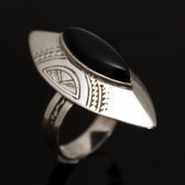 Ethnic Marquise Ring Sterling Silver Jewelry Black Onyx Long Tuareg Tribe Design 12 b