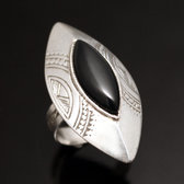 Ethnic Marquise Ring Sterling Silver Jewelry Black Onyx Long Tuareg Tribe Design 12