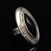 Ethnic Marquise Ring Sterling Silver Jewelry Black Onyx Long Tuareg Tribe Design 23 c