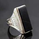 Ethnic Designer Ring Sterling Silver Jewelry Black Onyx Rectangle Tuareg Tribe Design 24