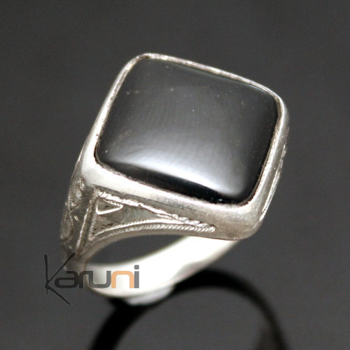 Ethnic Signet Ring Sterling Silver Jewelry Black Onyx Diamond Tuareg Tribe Design 15