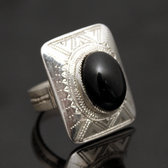 Ethnic Ring Sterling Silver Jewelry Black Onyx Rectangle Tuareg Tribe Design 16 c