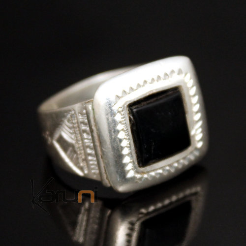 Ethnic Signet Ring Sterling Silver Jewelry Black Onyx Square Tuareg Tribe Design 21