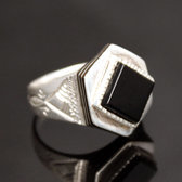 Ethnic Signet Ring Sterling Silver Jewelry Black Onyx Diamond Tuareg Tribe Design 25 b