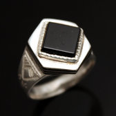 Ethnic Signet Ring Sterling Silver Jewelry Black Onyx Diamond Tuareg Tribe Design 25 c