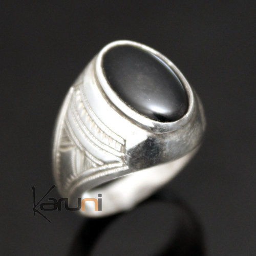 Silver Ring and Black Onyx 27 Knight Oval