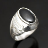 Ethnic Signet Ring Sterling Silver Jewelry Black Onyx Oval Tuareg Tribe Design 27 b