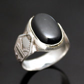 Ethnic Signet Ring Sterling Silver Jewelry Black Onyx Oval Tuareg Tribe Design 39 c