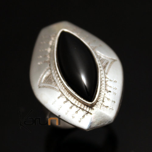 Ethnic Marquise Ring Sterling Silver Jewelry Signet Black Onyx Oval Tuareg Tribe Design 32 b