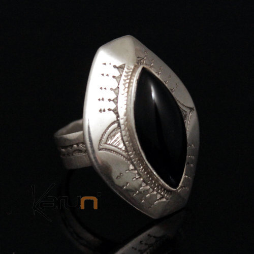 Ethnic Marquise Ring Sterling Silver Jewelry Signet Black Onyx Oval Tuareg Tribe Design 32