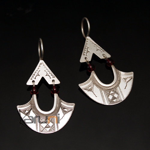 tuareg leaves earrings - silver and pearls Red