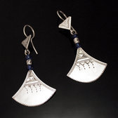 Ethnic Earrings Sterling Silver Jewelry Lotus Blue Shat-Shat Tuareg Tribe Design 43 5,5 cm