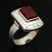 Ethnic Ring Sterling Silver Jewelry Red Agate Rectangle Tuareg Tribe Design 21
