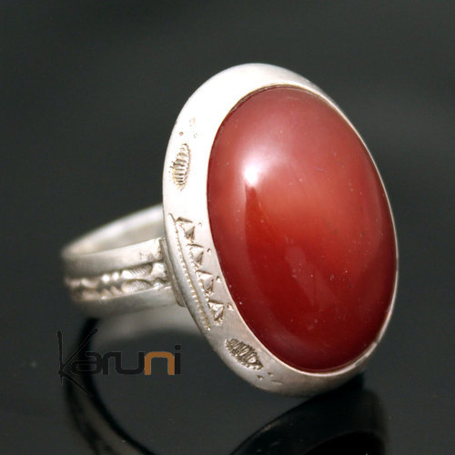 Ethnic Ring Sterling Silver Jewelry Red Agate Oval Tuareg Tribe Design 22
