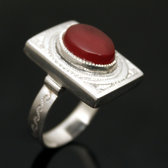 Ethnic Ring Sterling Silver Jewelry Red Agate Engraved Rectangle Men/Women Tuareg Tribe Design 23 b