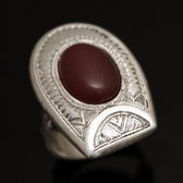 Ethnic Ring Sterling Silver Jewelry Red Agate Horseshoe Tuareg Tribe Design 25 c