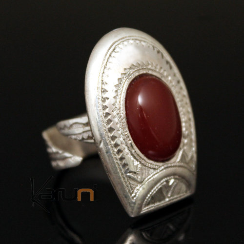 Ethnic Ring Sterling Silver Jewelry Red Agate Horseshoe Tuareg Tribe Design 25