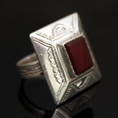 Ethnic Ring Sterling Silver Jewelry Red Agate Big Rectangle Tuareg Tribe Design 26 b