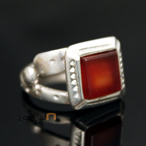 Ethnic Tuareg Tribe Design Ring Silver With Red Agate Square Stone 38
