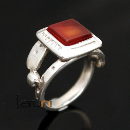 Ethnic Tuareg Tribe Design Ring Silver With Red Agate Square Stone 38