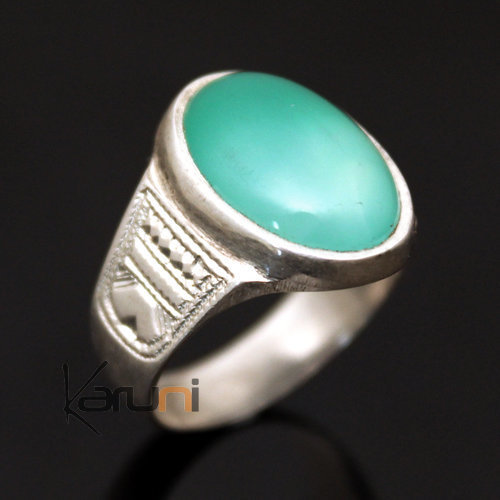 Ethnic Tuareg Tribe Design Signet Ring Silver With Green Agate Oval Stone 03