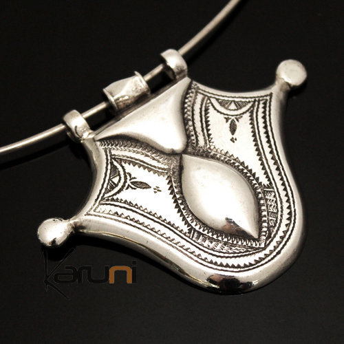 African Necklace Pendant Sterling Silver Ethnic Jewelry Big Engraved Tuareg Tribe Design 32