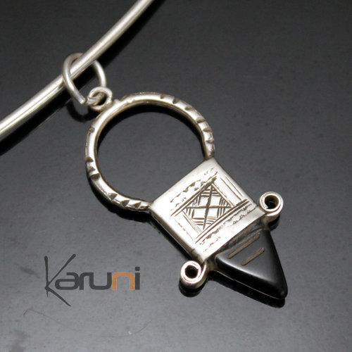 African Southern Cross Necklace Pendant Sterling Silver Ethnic Jewelry Black Onyx from Ingall Niger Tuareg Tribe Design 03
