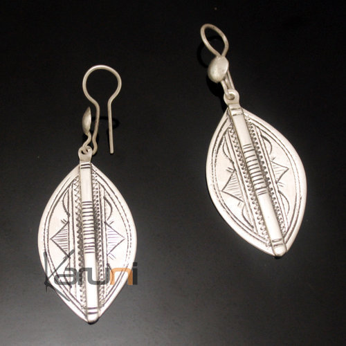 Ethnic African Earrings Sterling Silver Jewelry Engraved Leaf Tuareg Tribe Design 15
