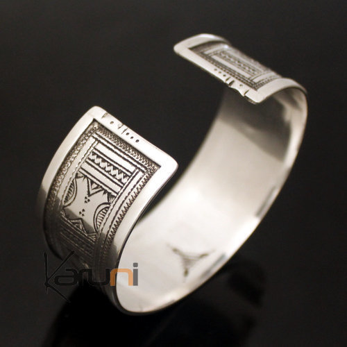 Ethnic Wide Bracelet Sterling Silver Jewelry Large Flat Engraved Men/Women Tuareg Tribe Design 03