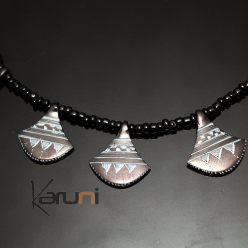 Ethnic Necklace Sterling Silver Jewelry Lotus Shat-Shat Engraved Soapstone Aïr Stone Tuareg Tribe Design