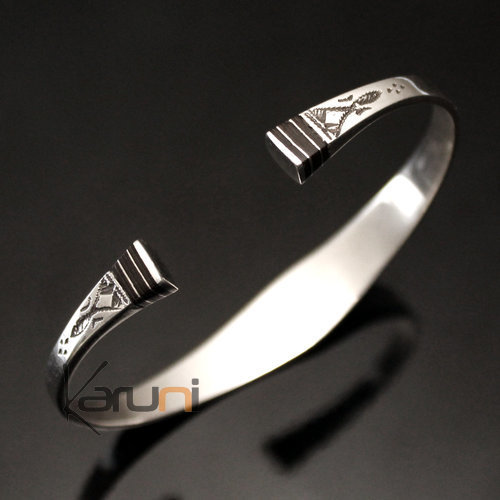 Ethnic Bracelet Sterling Silver Jewelry Large Ebony Ends Men/Women Tuareg Tribe Design 01