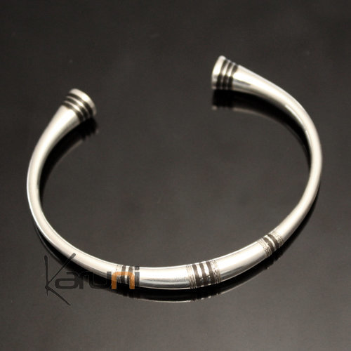 Ethnic Bracelet Sterling Silver Jewelry Round Ebony Ends Men/Women Tuareg Tribe Design 03
