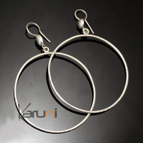 Ethnic Hoop Earrings Sterling Silver Jewelry Thin Engraved Tuareg Tribe Design 34 5 cm