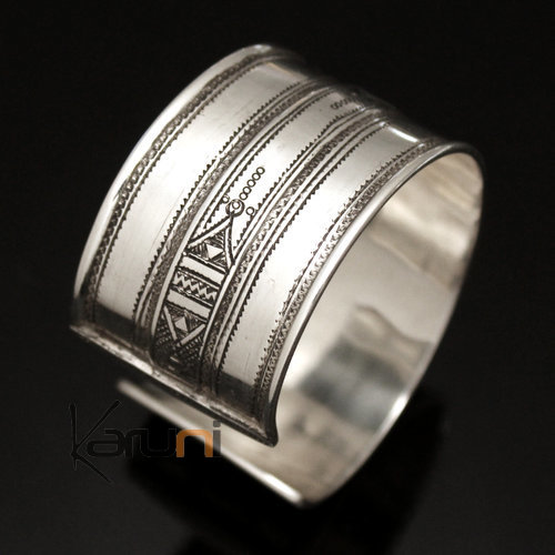 Ethnic Cuff Bracelet Sterling Silver Jewelry Large Engraved Tuareg Tribe Design 06