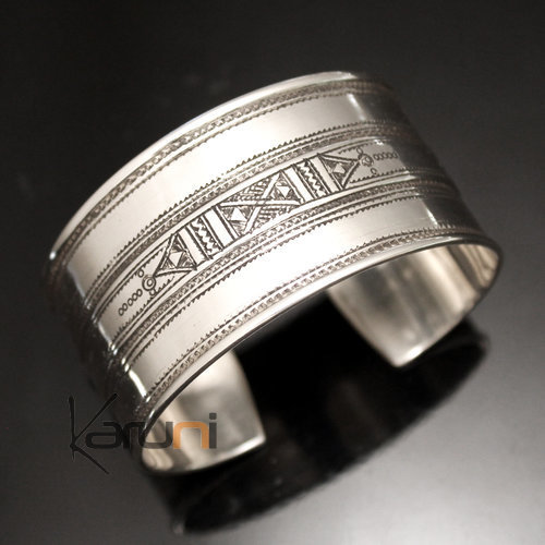 Ethnic Cuff Bracelet Sterling Silver Jewelry Large Engraved Tuareg Tribe Design 06