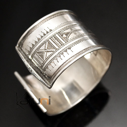Ethnic Cuff Bracelet Sterling Silver Jewelry Large Engraved Tuareg Tribe Design 08