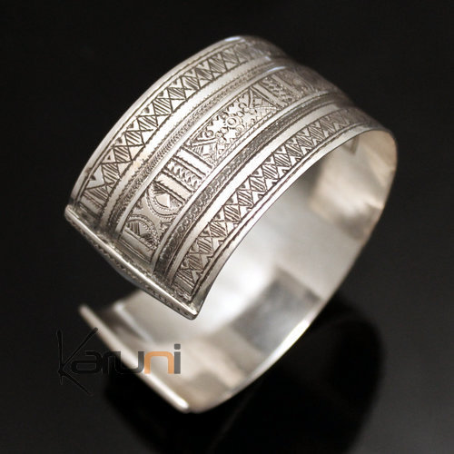 Ethnic Cuff Bracelet Sterling Silver Jewelry Large Engraved Tuareg Tribe Design 12