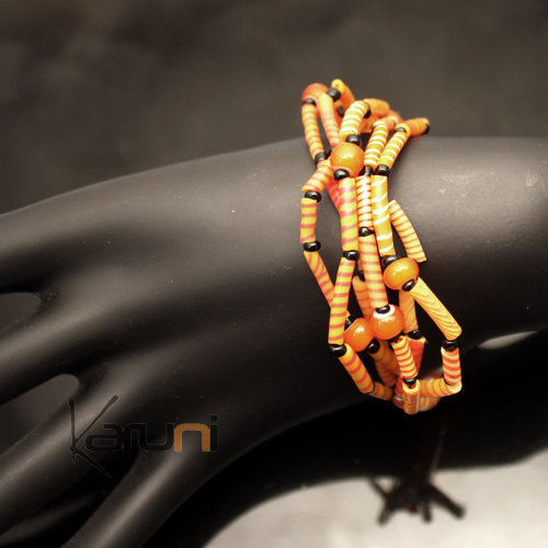 Flip Flop Ethnic African jewelry Plastic Bracelets Jokko Beads Recycled Men Women Children Orange