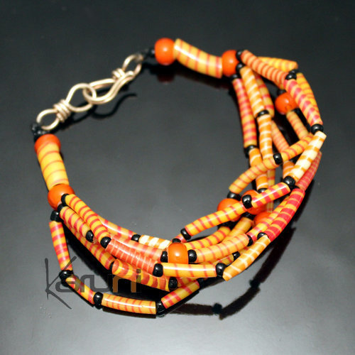 Flip Flop Ethnic African jewelry Plastic Bracelets Jokko Beads Recycled Men Women Children Orange