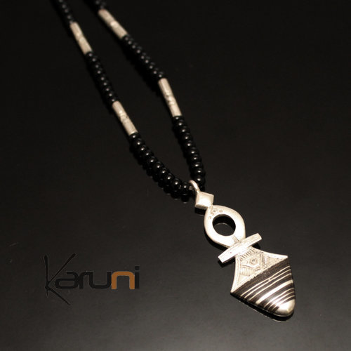 Ethnic Southern Cross Necklace Sterling Silver Ebony Jewelry Black Onyx Beads from Timia Niger Tuareg Tribe Design 14