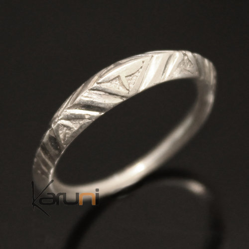 Ethnic Engagement Ring Wedding Jewelry Sterling Silver Thin Engraved Men/Women Tuareg Tribe Design Angled 02