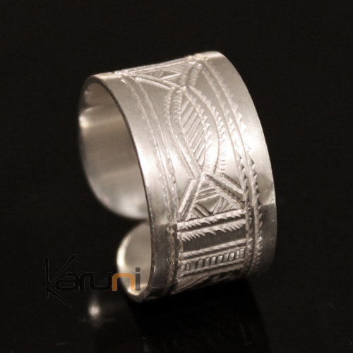 Ethnic Reversible Engagement  Ring Wide Band Wedding Jewelry Sterling Silver Semi-large Men/Women Tuareg Tribe Design 01